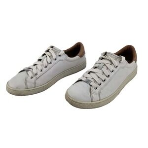 UGG South Bay Low Sneaker Women Size 10 White Leather Suede Tan Trim Good